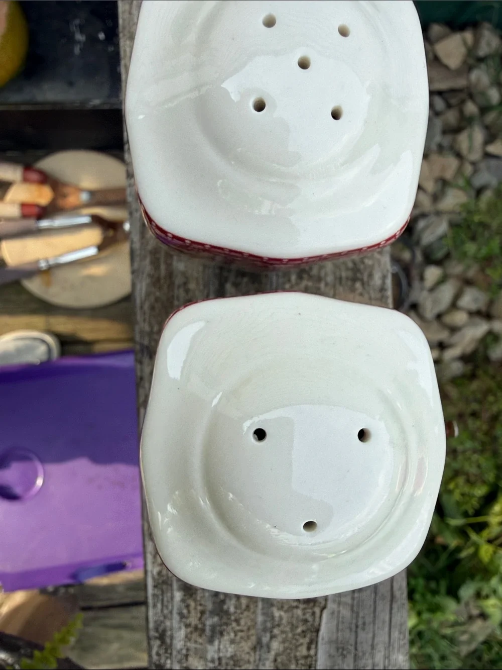 Johnson Brothers Red and Cream Transferware Salt & Pepper Shakers vintage cla